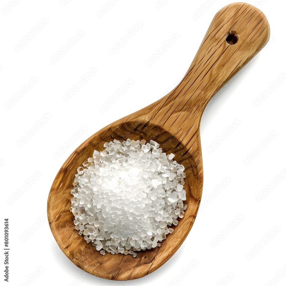 sea salt in wooden spoon on white background sea salt in wooden spoon on white background