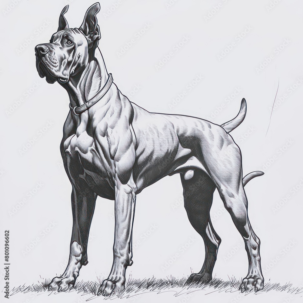 Great Dane dog drawing Coloring book page