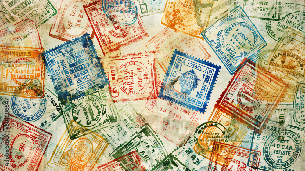 Set of passports stamps of different countries