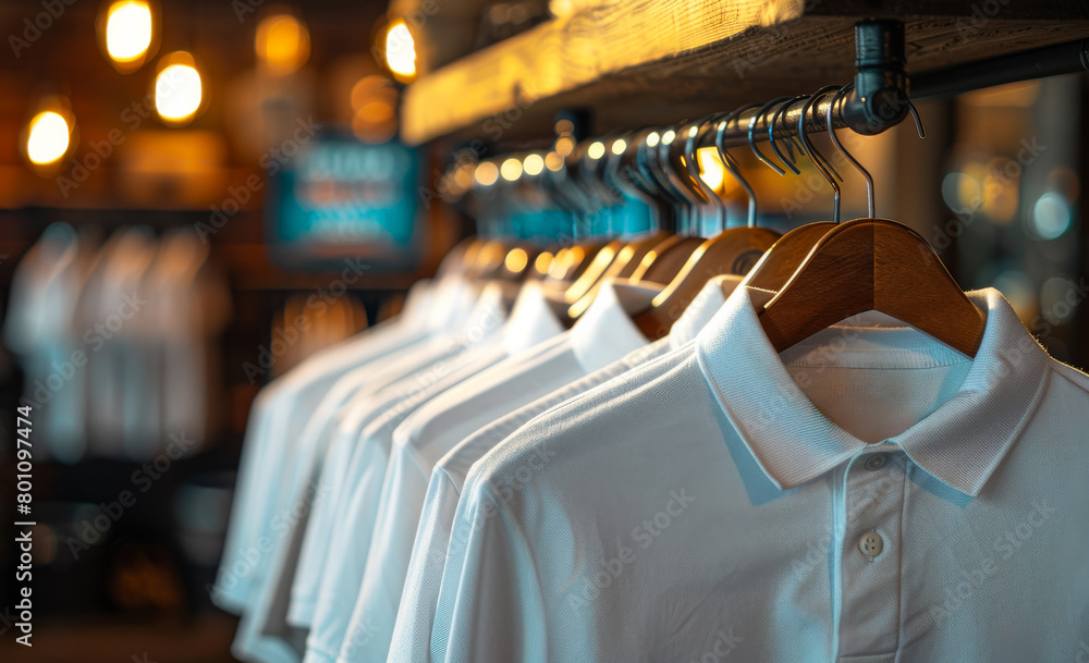 Men's shirts on hangers in retail store Men's shirts on hangers in retail store