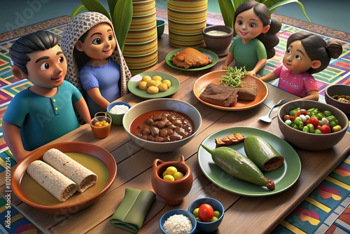 Fiesta de Cinco de Mayo: Banquete Tradicional de Familia Mexicana photo