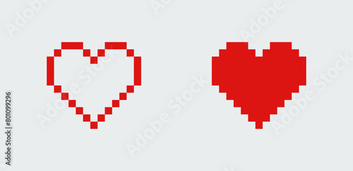 Heart symbol with pixel art style design.