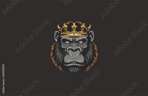 Monkey crown vector illustration flat design logo photo