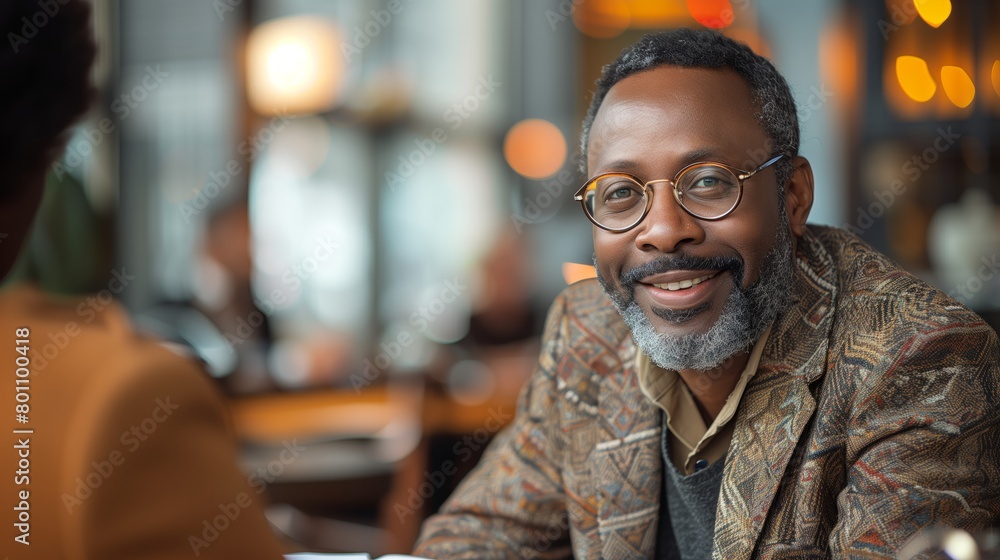 Joyful Moment: Portrait of a Smiling Black Man in Coffee Shop Joyful Moment: Portrait of a Smiling Black Man in Coffee Shop