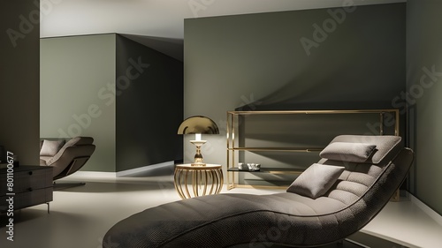 Modern luxury interiors designs. Empty painted wall.dark accent furniture and blank background.Bedroom interior trend 2024 year Modern luxury apricot room interior home designs