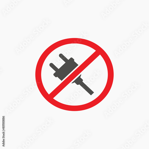 Electric plug forbidden icon vector. power, cable, connect, energy, socket, electricity sign symbol