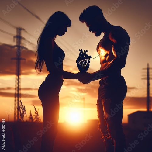 Heartfelt Connection: Silhouette of a Couple in Golden Hour Light