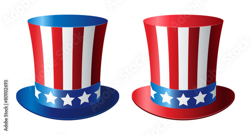 Top hats with American flag colors. Clipart for USA Independence Day.