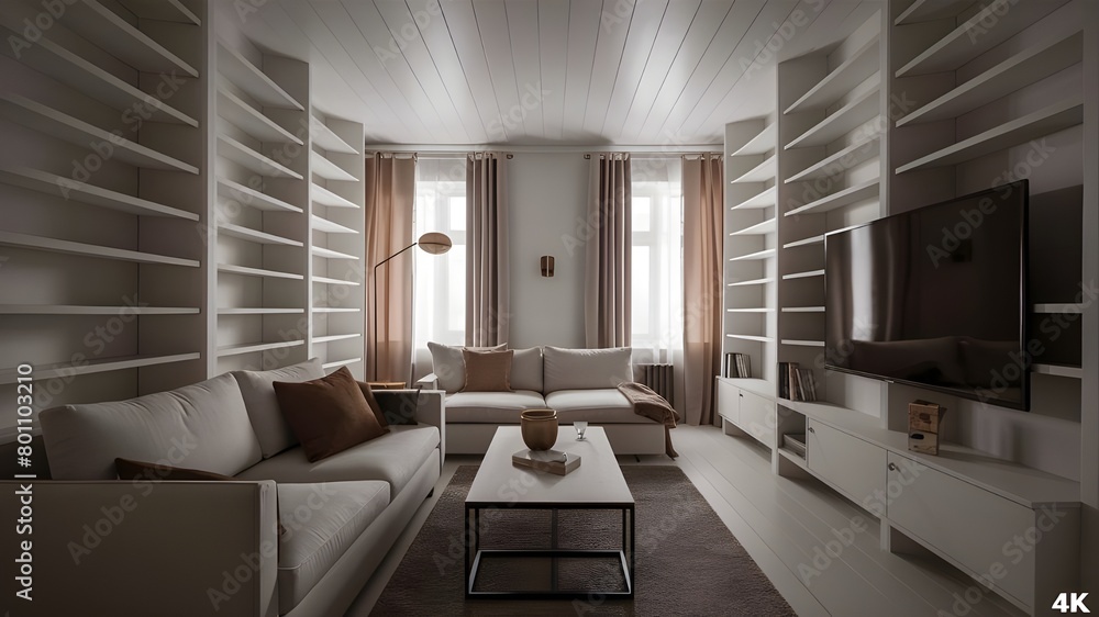 Fototapeta premium Modern luxury interiors designs. Empty painted wall.dark accent furniture and blank background.Bedroom interior trend 2024 year Modern luxury apricot room interior home designs