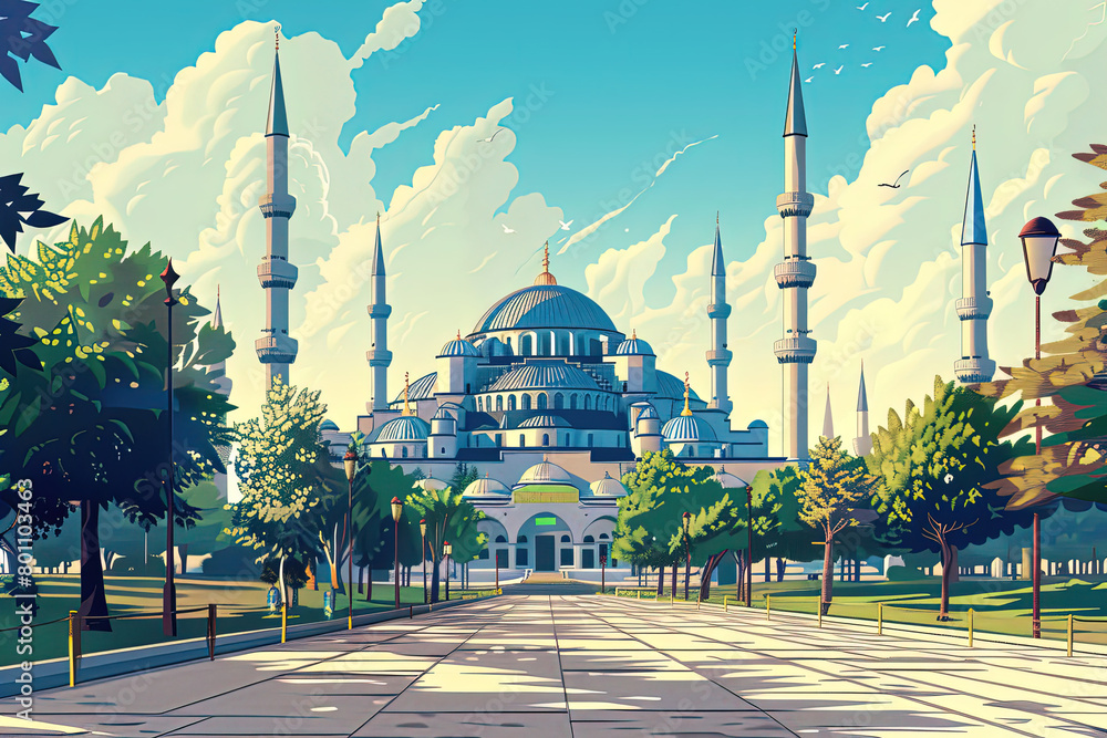 Obraz premium Sultan Ahmed Mosque - Istanbul Skyline Illustration