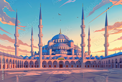 Sultan Ahmed Mosque - Istanbul Skyline Illustration photo