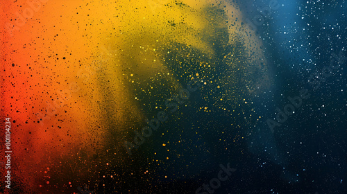 Abstract dark orange, yellow, blue colour gradient with a grainy texture, black noise banner poster header backdrop design