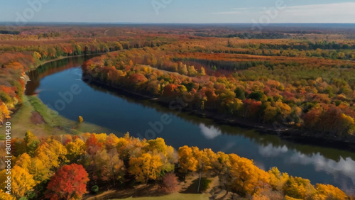 Autumn view from the sky on colorful forests in park Mauricie, Quebec, Canada  © MUHAMMAD