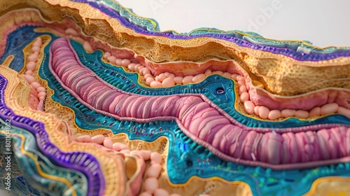 Intricate textures of colon's mucosal, submucosal layers in vibrant educational illustration photo