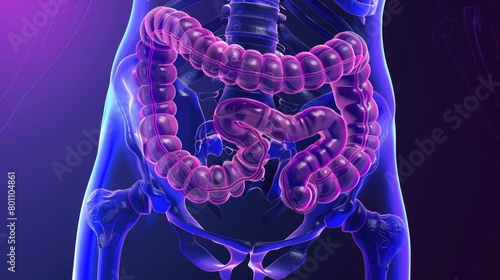 Simplified, accurate human colon diagram labeled with key features for clear learning photo