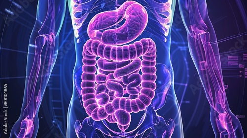 Labeled diagram of the colon with cecum, appendix, rectum, enhancing anatomy understanding photo