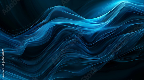 Abstract gradient background in blue and black with a grainy texture, bright colours flowing in waves, and copy space