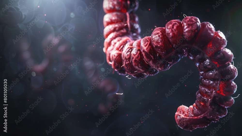 Detailed 3D render of the colon, focusing on haustra, taenia coli, set ...