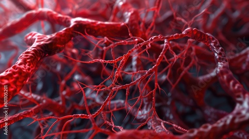 Detailed 3D image of intestinal walls' blood vessels, highlighting the vascular supply