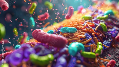 Vibrant conceptual image of gut flora with beneficial bacteria in the human intestine photo