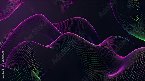 Abstract poster background with black backdrop and purple and green granular gradient shapes banner header cover design with noise texture banner photo