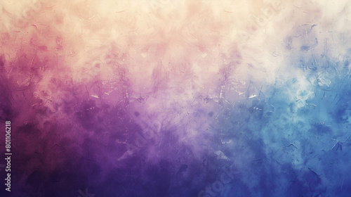 Abstract poster banner backdrop design with a noisy colour gradient background that is grainy, purple, blue, brown, white, and beige