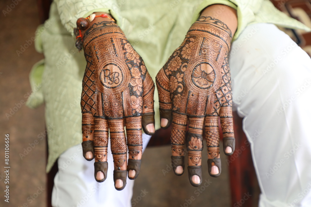 Bangalore, India 9th April 2024: Indian bride's wedding henna mehendi ...