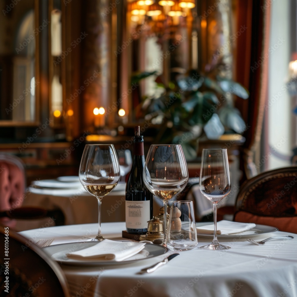 Fototapeta premium table setting at restaurant for date with vine