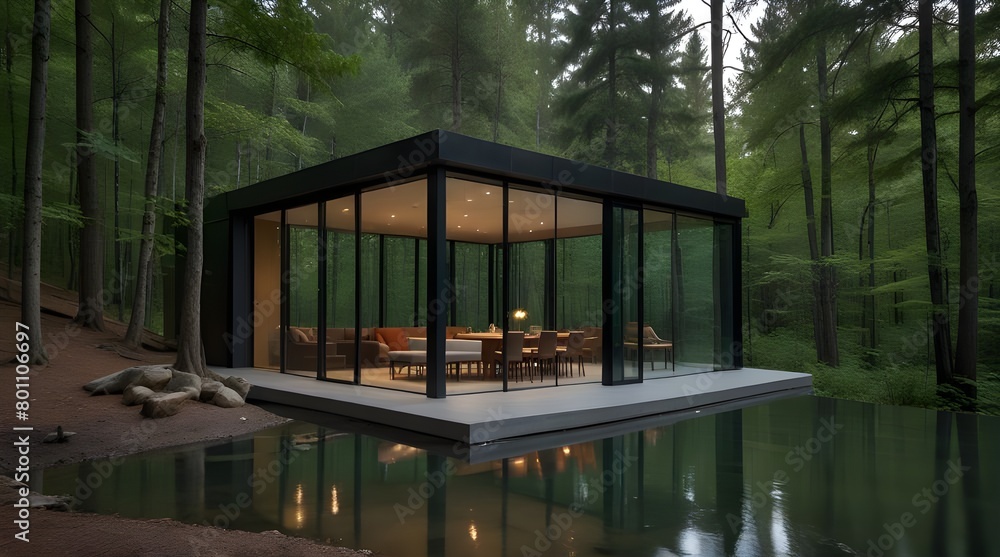 Modern small minimalist cubic house with wooden cladding and concrete walls and landscaping design front yard. Residential architecture exterior.generative.ai Modern small minimalist cubic house with wooden cladding and concrete walls and landscaping design front yard. Residential architecture exterior.generative.ai