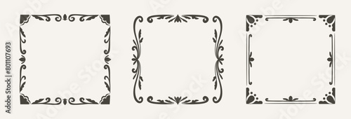 Set of Vintage Ornament Frames. Elegant Decorative Square Border for Wedding Invitation and Scrapbooking design photo