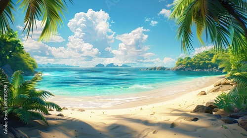 beach with coconut trees © Uladzimir
