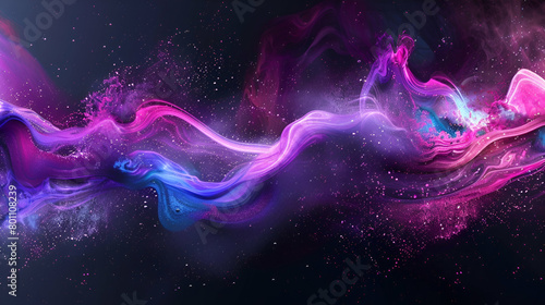 Banner website header design in purple, pink, and blue abstract dynamic colour flow wave with a gritty black background. photo