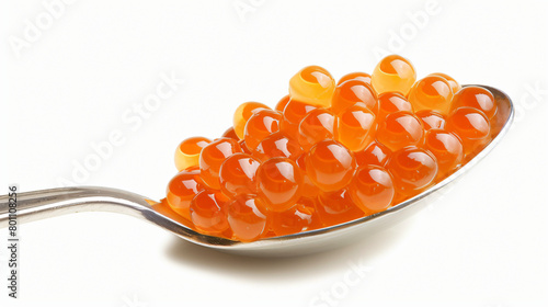 Spoon with caviar of capelin isolated on white background