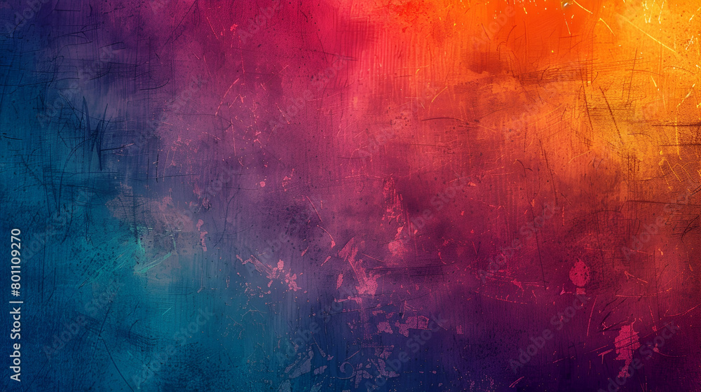 Bright colours of an abstract gradient banner in red, blue, orange, purple, and green web header poster design with a grainy background and copy space