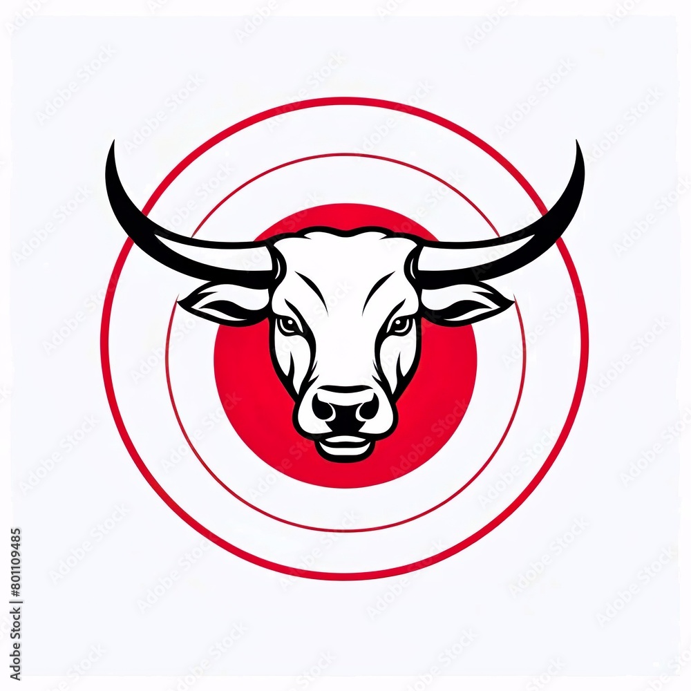Logo for the holiday of San Fermin. Image of a black bull inside a red circles on a white background. Minimalism style, line art