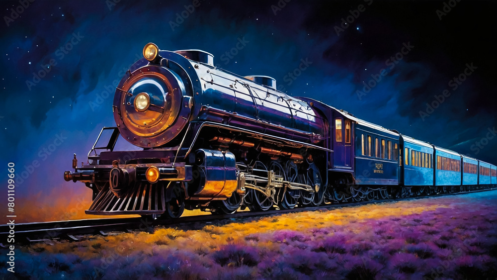 Artistic concept painting of a beautiful train, background illustration.
Artistic concept painting of a beautiful train, background illustration.