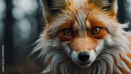 Red fox closeup portrait against green background 