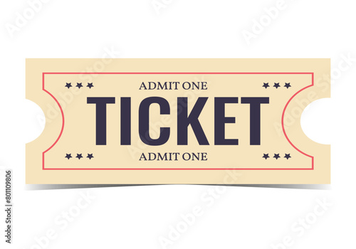 Ticket isolated on white background. Vector. Circus, movie, grandstand, performance, theater, concert, play, play, party, event, festival, realistic in retro style. Ticket template