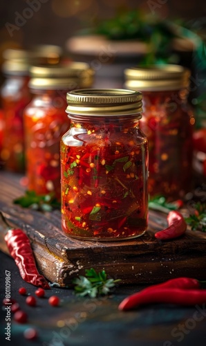 Homemade Chili Oil in Glass Jars