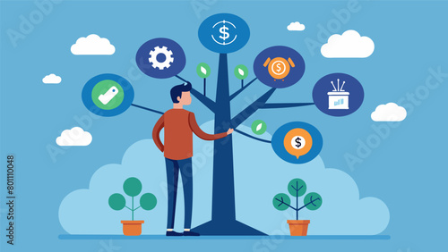 A person standing beside a tree pointing to different branches as they represent different types of investments showcasing the importance of