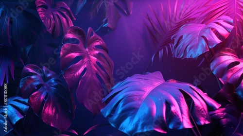 Neon tropical Monstera leaf banner