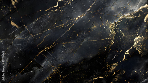 Natural black marble texture gold details Marble background. Generative AI.
