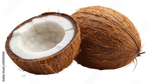 Coconut Coconut half with slice and piece isolated on Transparent background.