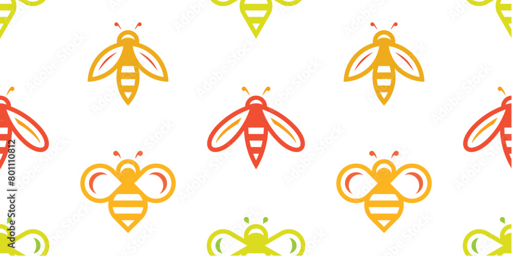 Seamless pattern with Bees. isolated on white background