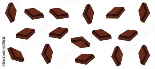 chocolate Dairy Milk piece sweet food dessert falling. Vector Isolated.