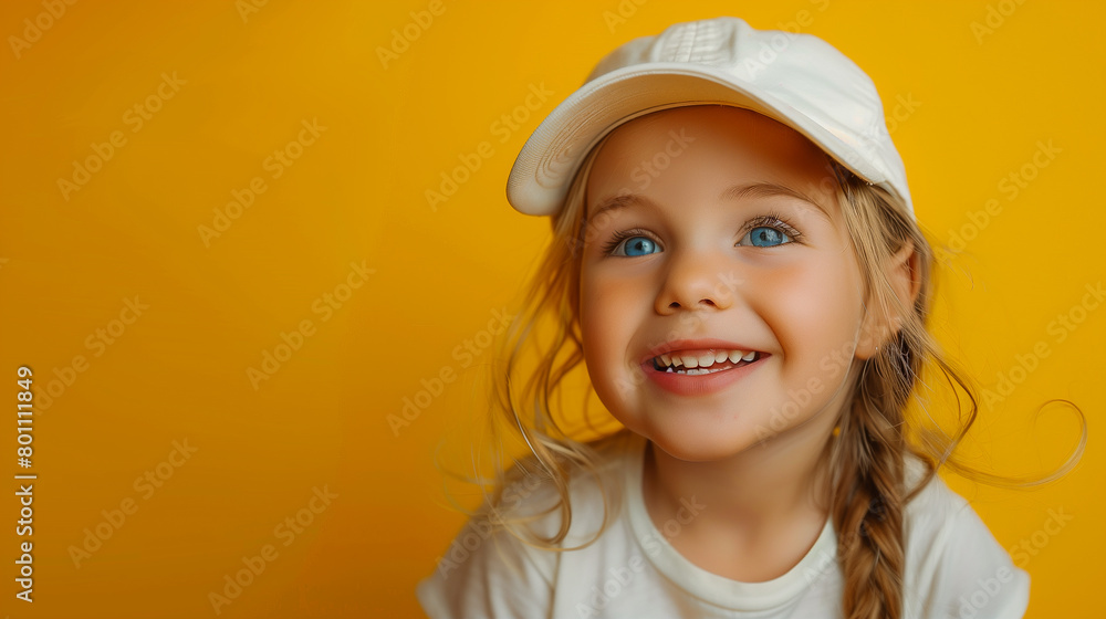 portrait of a cute little girl on a yellow background in the studio, space for text portrait of a cute little girl on a yellow background in the studio, space for text