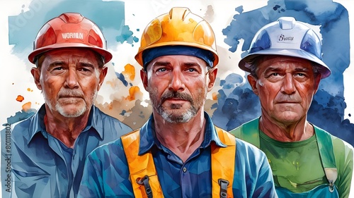 Group of workman in watercolor style photo