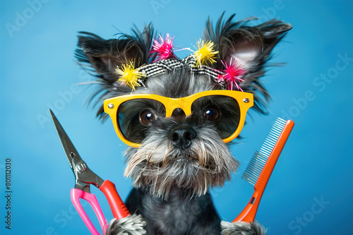 Pet grooming: Clippers buzzing, bathing, brushes stroking, pampered pets, epitomizing pet care and luxury.