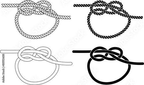 black white Slippery eight loop rope icon set