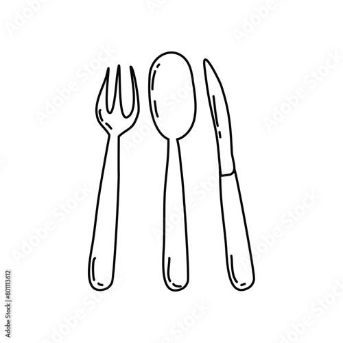 Spoon, Fork and Knife Icon Doodle Illustration